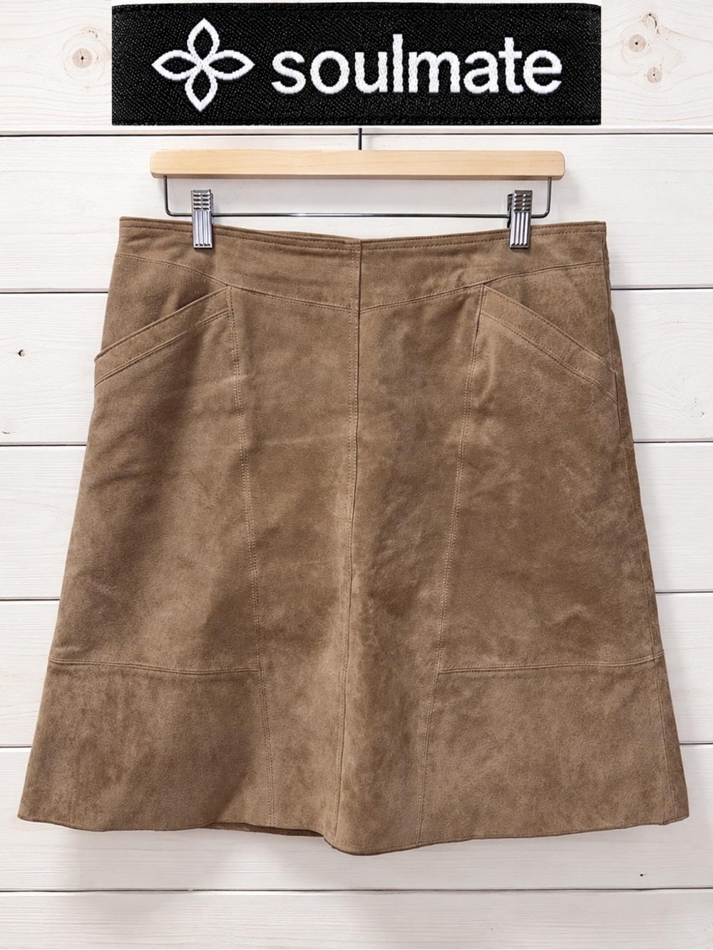 Soulmate Maisy 1 Genuine Leather Skirt – Taupe – Size 42